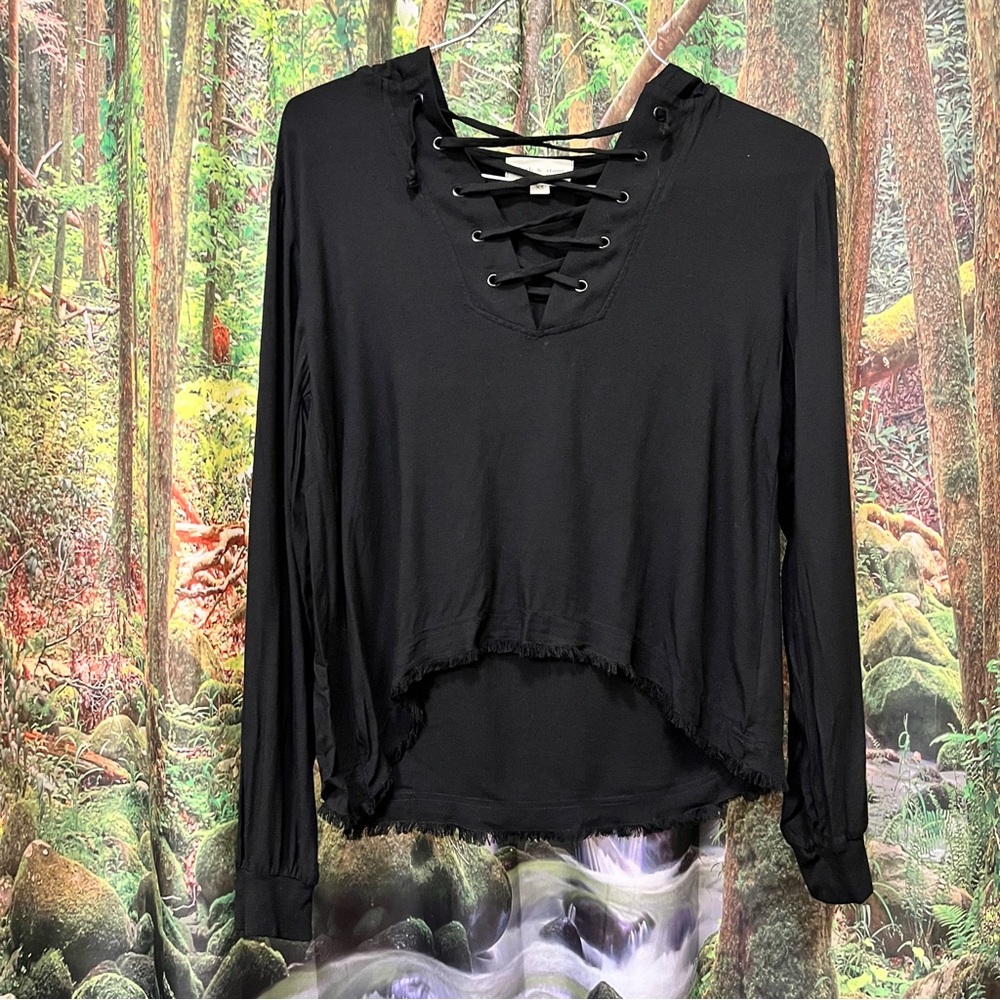 Cloth & Stone black pullover hooded shirt XS